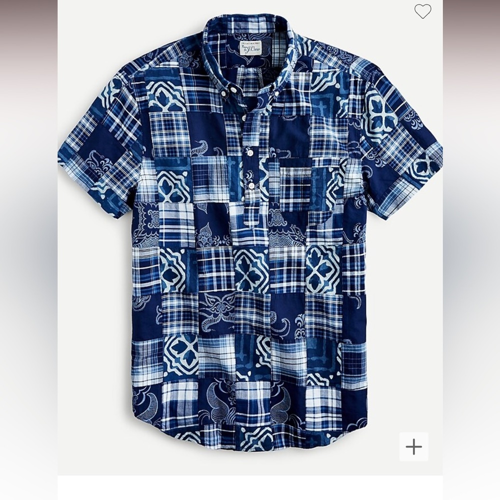 J. Crew Short-sleeve Indian madras popover in indigo-dyed patchwork